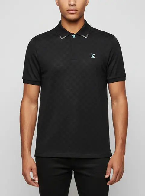 Louis Vuitton Black Damier Jacquard Knit Polo T-Shirt XL