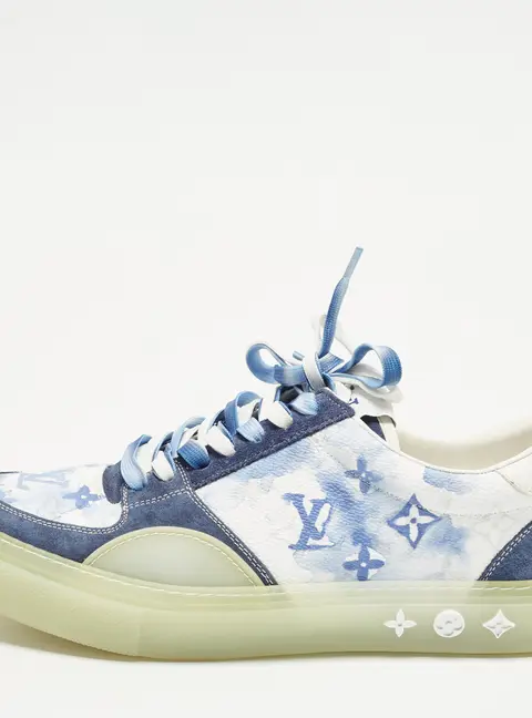 Louis Vuitton Ollie Size 42.5 Navy Blue/White Monogram Canvas and Suede Lace Up Sneakers