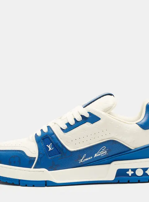 Louis Vuitton LV Trainer White/Blue Monogram Leather and Canvas Low Top Sneakers