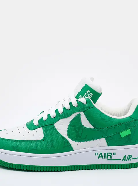 Louis Vuitton X Nike By Virgil Abloh Green/White Monogram Embossed Leather Nike Air Force 1 Low Top Sneakers Size US 6.5