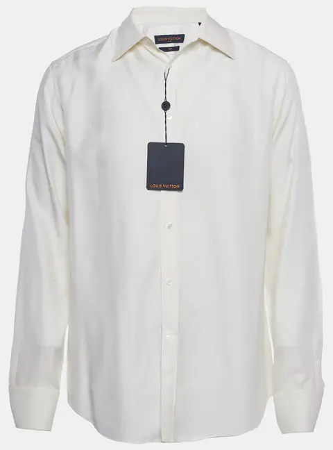 Louis Vuitton Cream Monogram Silk Long Sleeve Shirt M