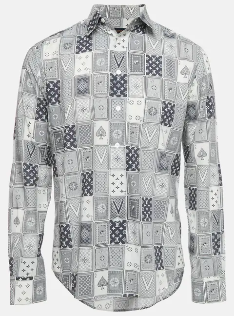 Louis Vuitton White/Blue LV Cards Print Cotton Shirt M