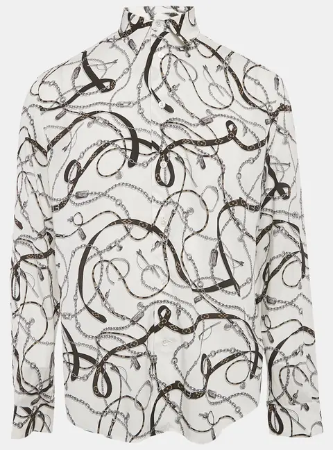 Louis Vuitton White Chain and Belt Print Crepe Shirt M