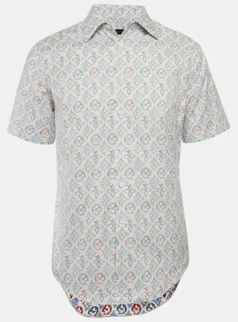 Louis Vuitton White Monogram Jacquard Short-Sleeve Shirt M
