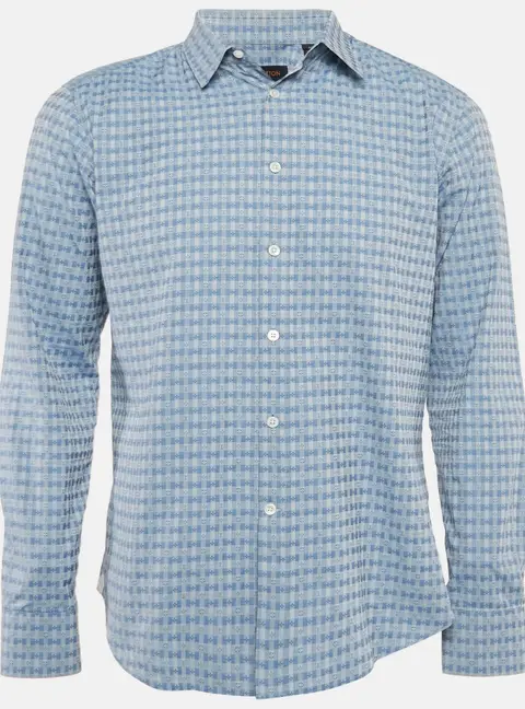 Louis Vuitton Blue Checkered Monogram Dobby Cotton Button Front Shirt M