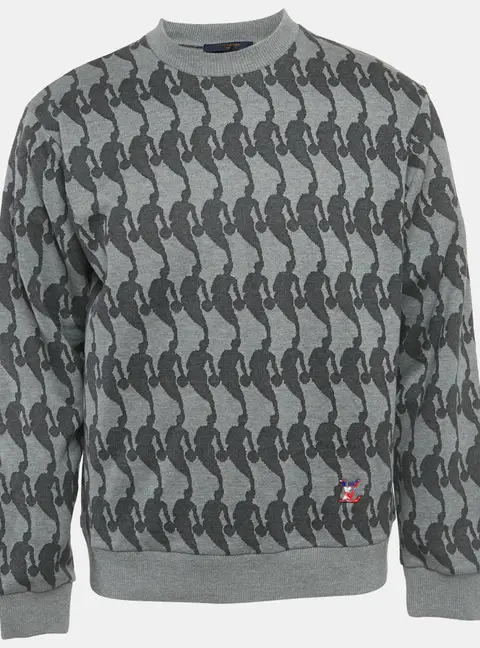 Louis Vuitton Grey Wool Blend Logo Detail Sweatshirt S