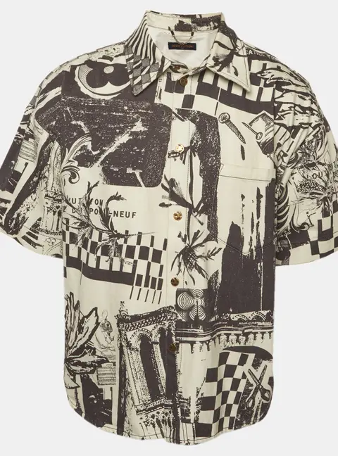 Louis Vuitton Black/White Graphic Print Denim Short Sleeve Shirt XL