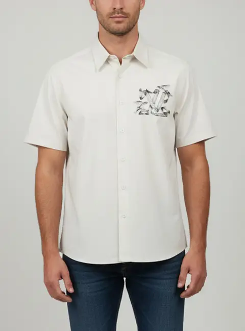 Louis Vuitton Grey Printed Cotton Short Sleeve Shirt S