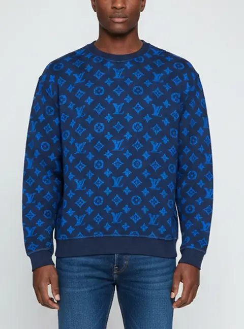 Louis Vuitton Blue Monogram Jacquard Wool Blend Crewneck Sweatshirt XL
