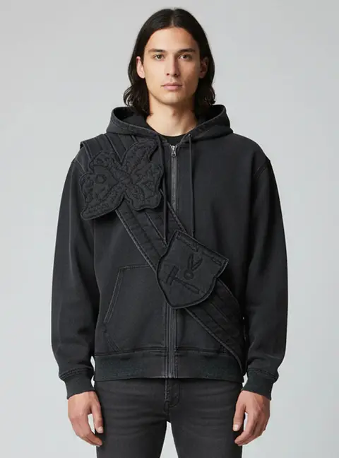 Louis Vuitton Grey Denim Sash Detail Zip Up Hooded Jacket XXL