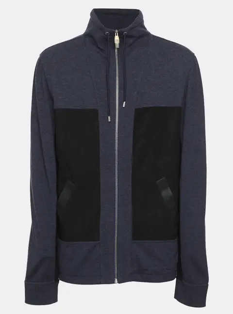 Louis Vuitton Blue/Black Wool Blend and Leather Pullover Cardigan XL