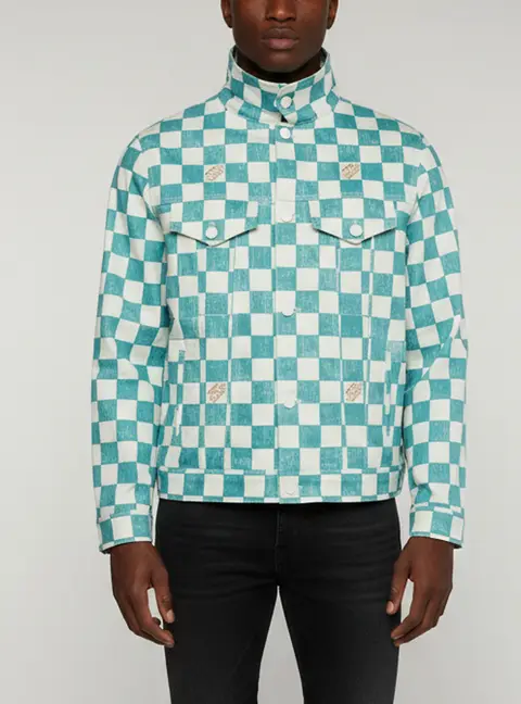 Louis Vuitton White/Turquoise Damier Denim Trucker Jacket XL