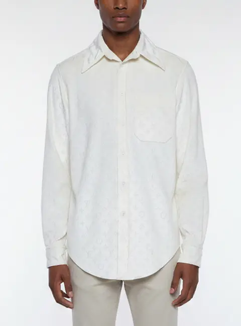 Louis Vuitton Off White Monogram Embossed Velvet Long Sleeve Shirt M