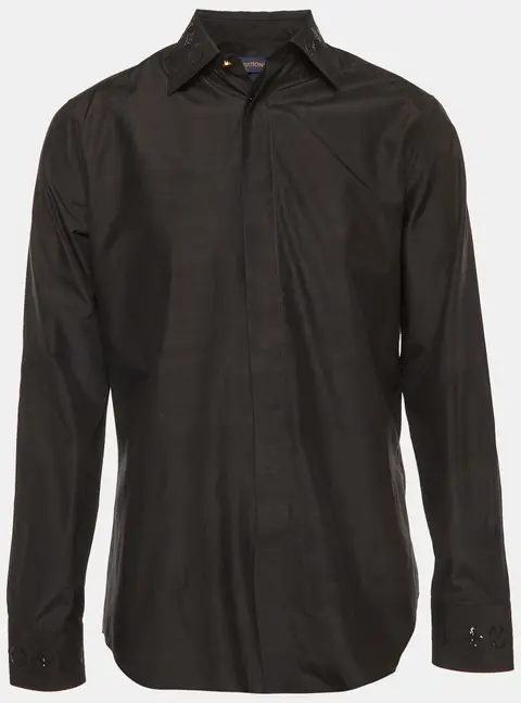Louis Vuitton Black Logo Sequin Embroidered Poplin Long Sleeve Shirt M