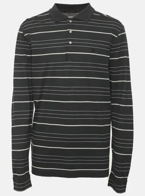 Louis Vuitton Grey/White Striped Cotton Long Sleeve Polo Shirt XL
