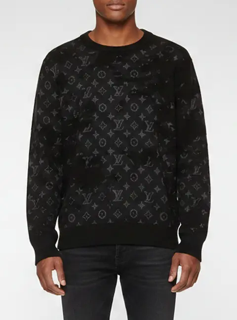 Louis Vuitton Black Distressed Monogram Wool Blend Sweater XL