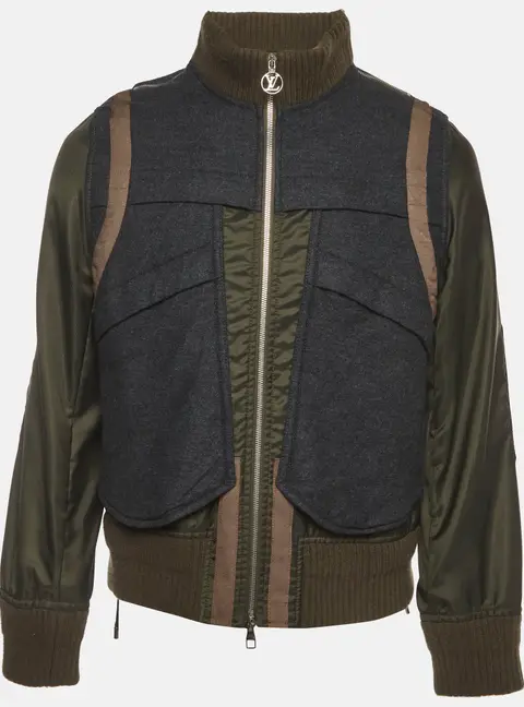 Louis Vuitton Green Nylon and Wool Blend Bomber Jacket L
