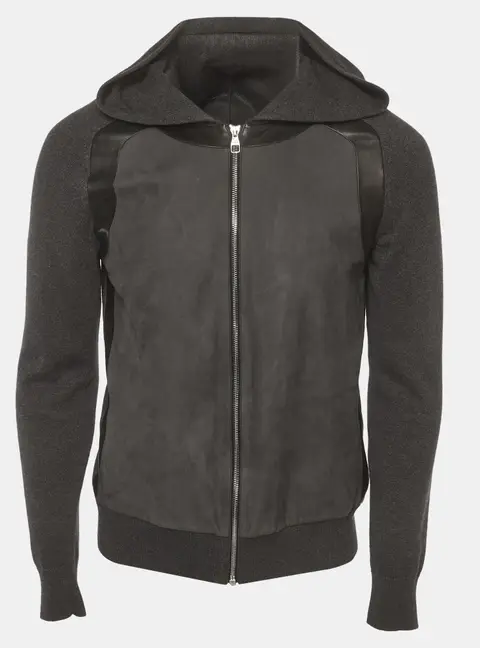 Louis Vuitton Grey Suede and Knit Zip-Up Hoodie S
