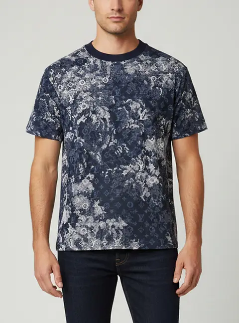 Louis Vuitton Navy Blue Cotton Pique Tapestry Monogram T-Shirt L