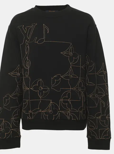 Louis Vuitton Black Jersey Music Line Embroidered Sweater L