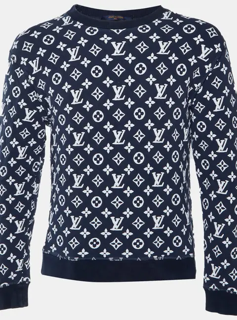 Louis Vuitton Navy Blue/White Monogram Jacquard Knit Sweatshirt M