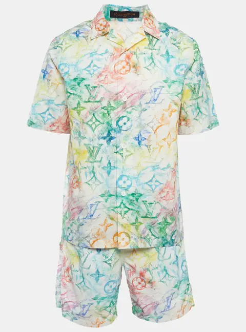 Louis Vuitton Multicolour Crayon Monogram Cotton Shirt and Swim Shorts Set L
