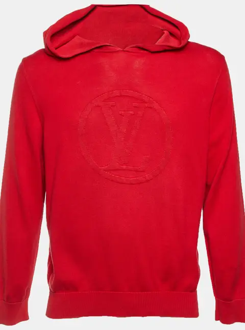 Louis Vuitton Red Logo Cotton & Silk Knit Hooded Jumper M