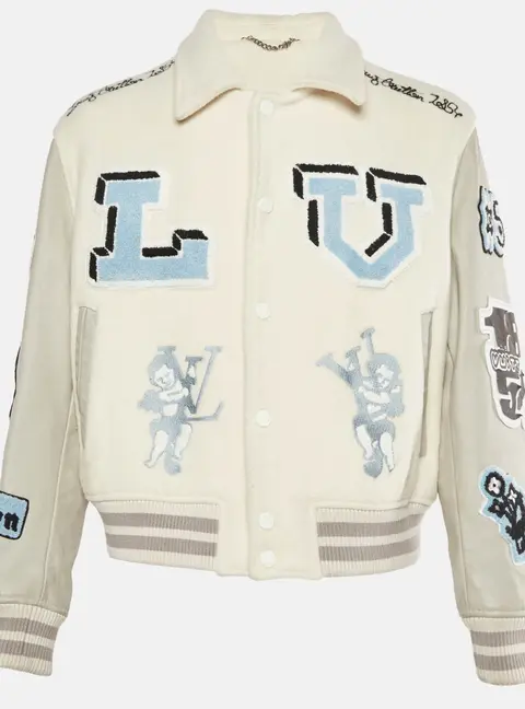 Louis Vuitton Cream/Grey Wool and Leather Bugs Bunny Varsity Jacket L