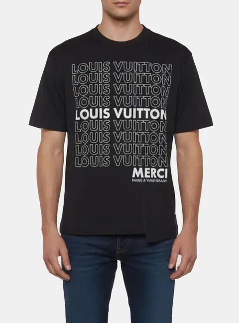 Louis Vuitton Navy Blue Merci Logo Graphic Jersey T-Shirt S