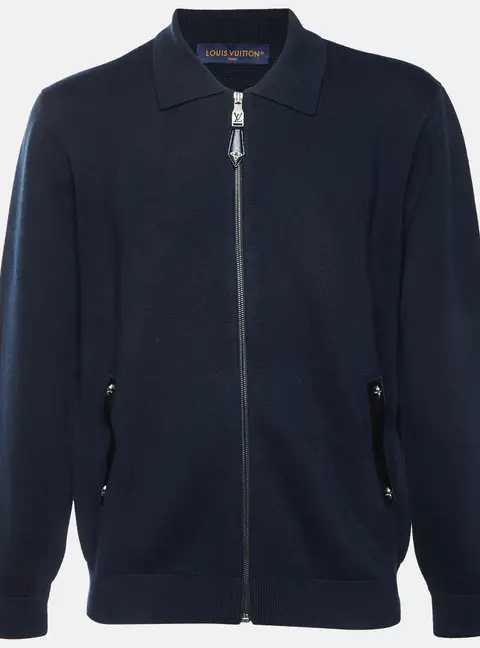 Louis Vuitton Midnight Blue Wool Knit Leather Detail Blouson L