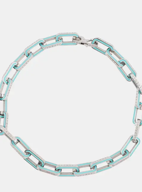 Louis Vuitton Collier Monogram Links Chain Necklace Silver/Turquise Blue Metal
