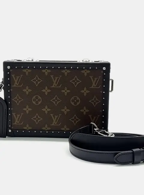 Louis Vuitton Black Brown Coated Canvas Macassar Clutch Box Bag