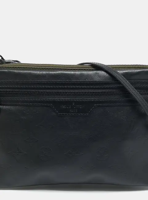 Louis Vuitton Black/Army Green Shadow Monogram Leather Double Flat Messenger Bag