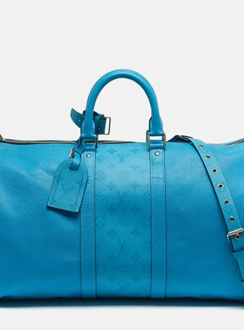 Louis Vuitton Keepall Bandouli&egrave;re 50 Blue Lagoon Taigarama Leather Bag