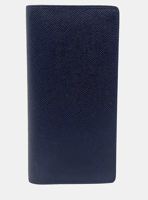 Louis Vuitton Brazza Wallet Blue Taiga Leather Long Wallet