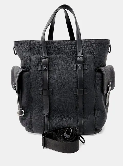 Louis Vuitton Christopher Tote Black Grained Calfskin Leather Tote Bag