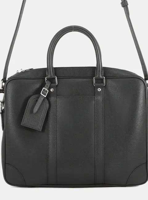 Louis Vuitton Porte Document Voyage PM Black Taiga Leather Briefcase Bag