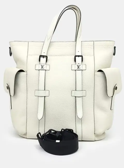 Louis Vuitton Christopher Tote White Grained Leather Tote Bag