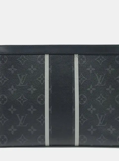 Louis Vuitton Fragment Pochette Voyage MM Black Monogram Canvas Clutch Bag