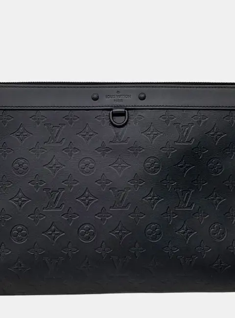 Louis Vuitton Shadow Discovery Pochette MM Black Monogram Empreinte Leather Clutch Bag