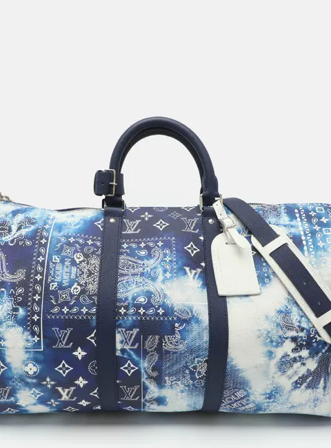 Louis Vuitton Keepall Bandouli&egrave;re 50 Blue Monogram Bandana Leather Bag