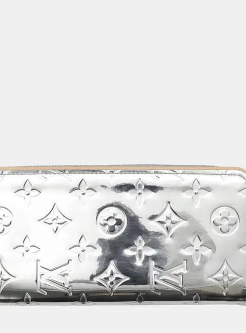 Louis Vuitton Zippy Vertical Wallet Silver Monogram Mirror Leather Wallet