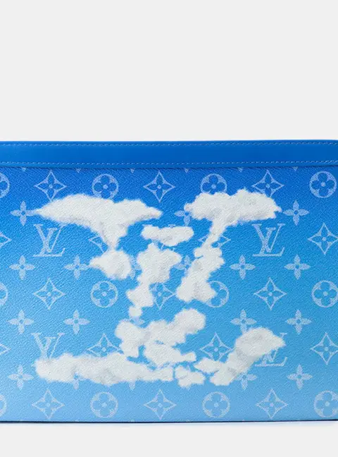 Louis Vuitton Pochette Voyage GM Blue White Monogram Canvas Clutch Bag