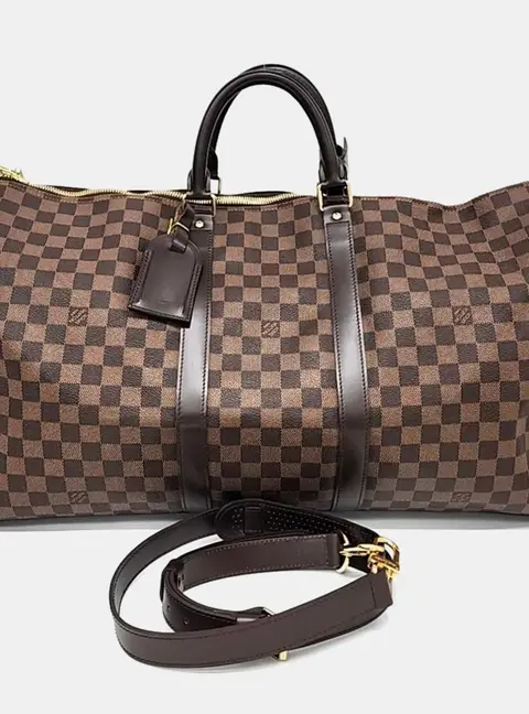 Louis Vuitton Keepall Bandouliere 55 Brown Damier Ebene Coated Canvas Duffle Bag