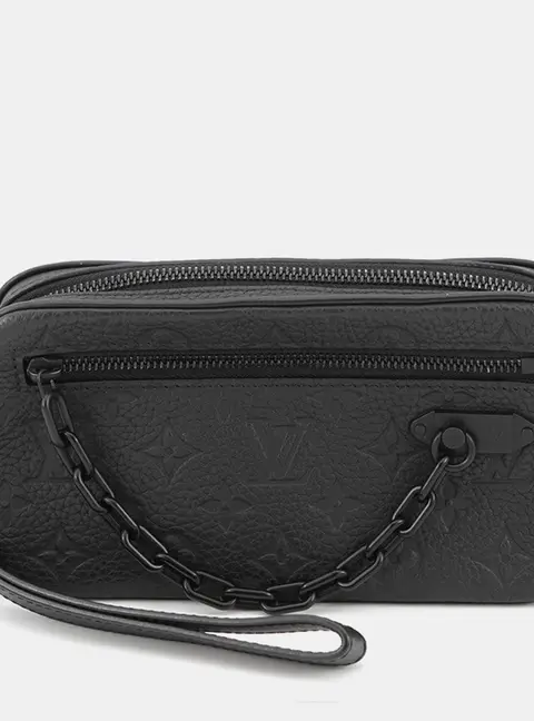 Louis Vuitton Pochette Volga PM Black Monogram Empreinte Leather Pouch Bag