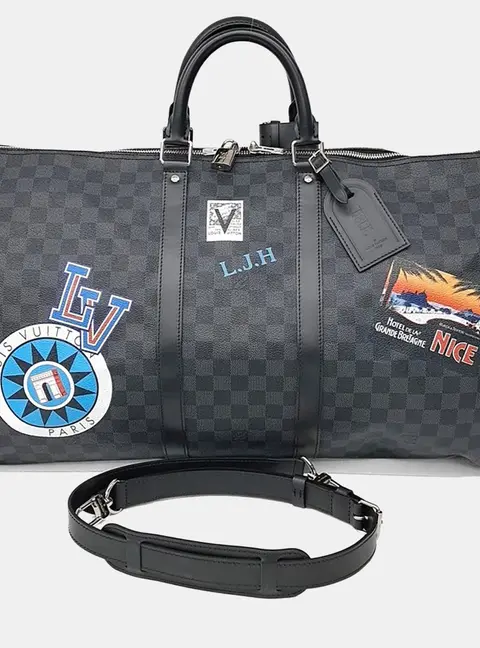 Louis Vuitton Black PVC Graphite World Tour Bandouli&egrave;re Keepall 55