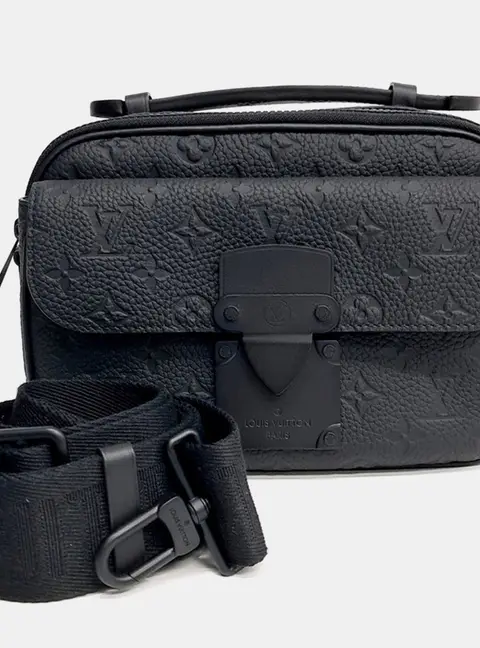 Louis Vuitton S-Lock Messenger Black Monogram Taurillon Leather Crossbody Bag