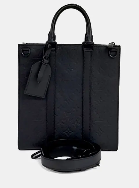 Louis Vuitton Sac Plat NV MM Black Monogram Empreinte Leather Top Handle Bag