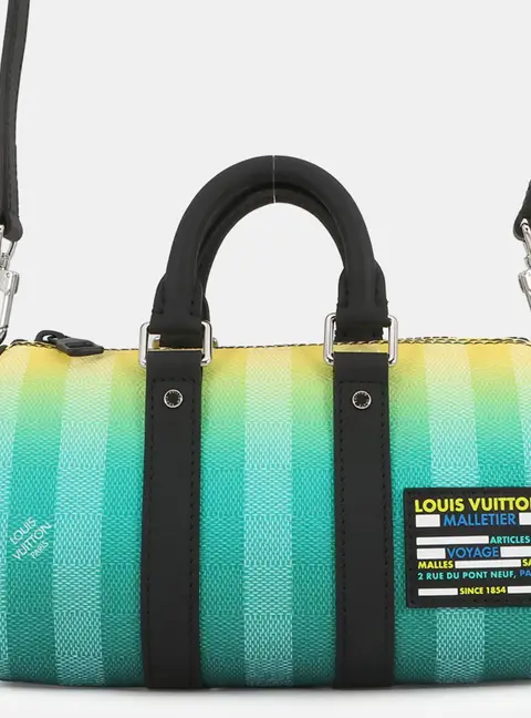 Louis Vuitton Keepall XS Green Yellow Damier Stripe Canvas Leather Crossbody Bag