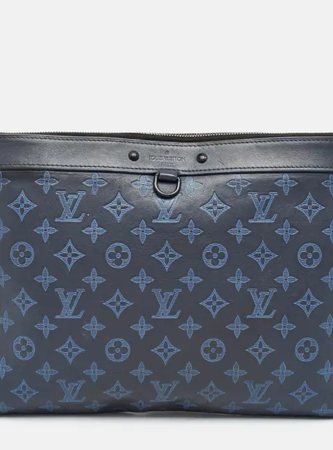 Louis Vuitton Discovery Navy Blue Monogram Shadow Leather Pochette